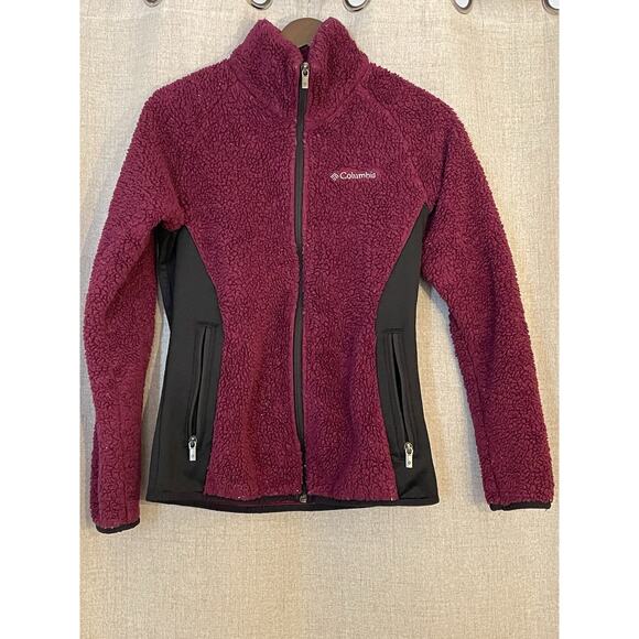 Columbia Plush Fuzzy Full Zip Purple Jacket Sweater Size Small, Zipper Pockets - Picture 1 of 4